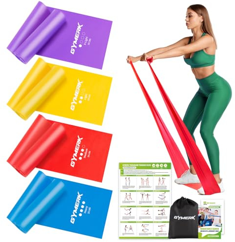 GYMERK Fitnessbänder Set 4er, 1.8M/2M Fitnessband, 4 Widerstandsstufen mit Übungsposter, Gymnastikband mit Tragetasche & Übungsanleitung, Ideal für Yoga, Pilates, Muskelaufbau