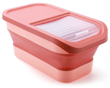 GeRRiT Récipient pliable pour croquettes pour chien et chat, 10 kg, résistant à la moisissure et à l'humidité pour céréales, riz, croquettes (rose), iepo29