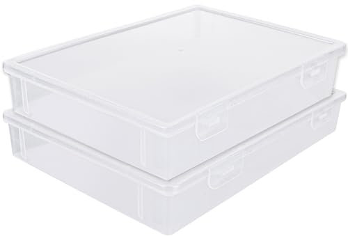ASelected A4 Transparent Plastic Craft Storage Boxes with Lids for Art Supplies 2Pcs Clear Boxes Storage, 3.6 Litre Volume Plastic Organiser for Paper, Seed, Cards, Picture, Craft