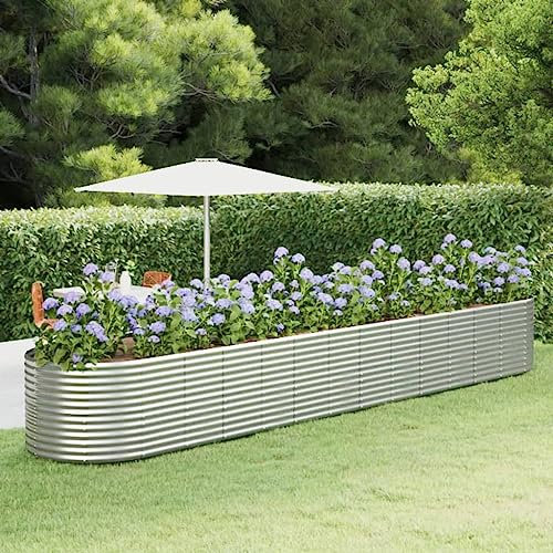 puraday Aiuola rialzata per giardino, 554 x 100 x 68 cm, vaso per piante vegetali, spirale XXL, aiuola rialzata in metallo, aiuola rialzata in alluminio, grande fioriera Planter argento