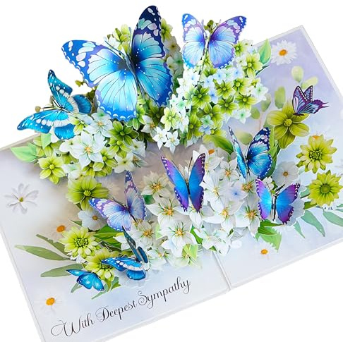 PQ Bees Flowers w Butterflies Pop Up Sympathy Cards with Envelopes, Sorry for Your Loss Card, Religious Pop Up Sympathy for Loss of Loved one, Mother, Father, Husband (Size 6x8 in – Sympathy)