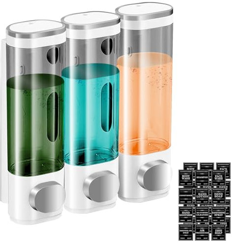Dispenser Sapone Bagno Senza Foratura, Dispenser di Sapone Manuale, 3 Camere Dispenser Sapone Muro 300 Ml, Dispenser Sapone a Parete, Dispenser per Sapone Liquido, Dispenser Doccia per Casa (White)