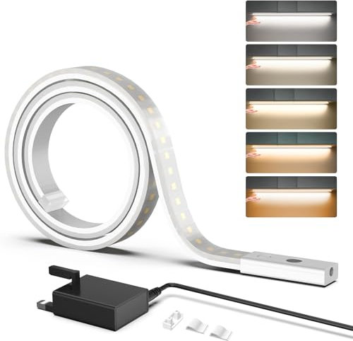 Under Cabinet Lights, Led Strip Light for Kitchen, Touchless Hand Wave Activated and 5 Colours Temperature, Dimmable Under Cupboard Kitchen Lights for Counter, Shelf, 140 LEDs, 1090lm, 24V, 1M