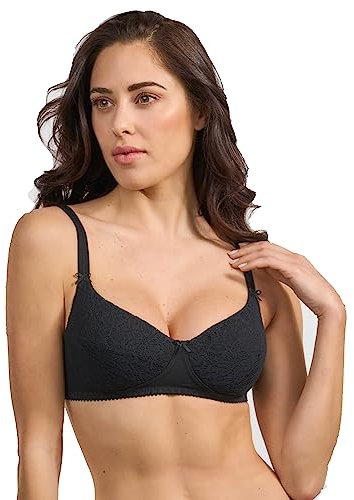 Spiman Reggiseno Imbottito in Cotone, Senza Ferretto, con Pizzo, Spalline Regolabili, Coppa B Art 331 (IT, Taglia della Coppa & Taglia della Fascia, B, 5, Nero)