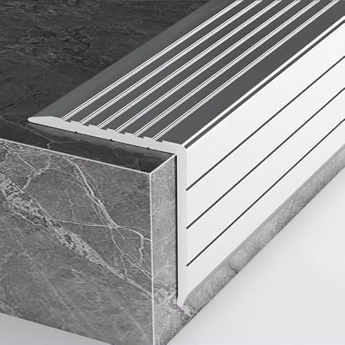 COYOUCO Perfil peldaño Aluminio 90cm Acabado Acero – Tira Antideslizante Forma L Protector escalón escaleras Uso Interior Exterior,60x60mm Thick 1.5mm