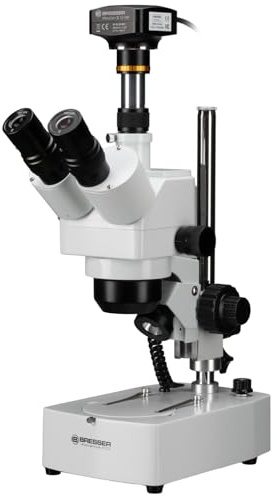 Bresser Microscope trinoculaire stéréoscopique Zoom 10x-160x avec caméra 12MP USB 3.0 LED lumière incidente et transmise Noir
