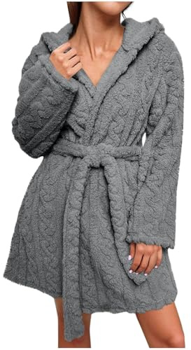 Wyongtao Peignoir De Bain Femme Court En Flanelle Robe De Chambre Capuche Chaud En Polaire Peignoirs Avec Ceinture Poche Chemise De Nuit Femme Grande Taille Vêtements De Nuit Et D'Intérieur