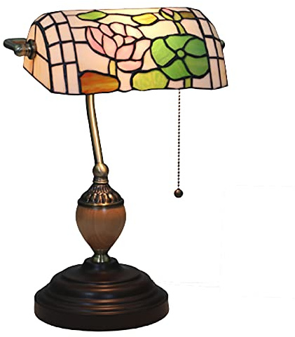 YRYRYW Estilo Banqueros de vidrieras Lámparas de Flores pastorales Lámparas de Mesa de Mesa de Cama Luces de Escritorio Vintage para la Sala de Estudio de la Sala de café Dormitorio, Base de aleación