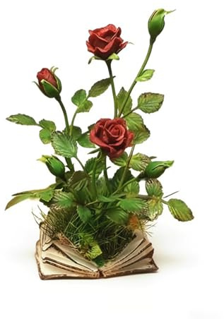 eyanmo Miniature Rose Growing from Book Whimsical Book Blooming Mini Rose, 2.4×3.1×1.2in Cute Resin Desktop Decor for Home Office Shelf, Unique Gift for Book Lovers Plant Enthusiasts