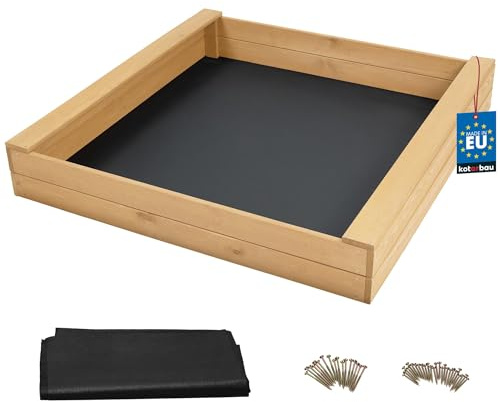 KOTARBAU® Caja de arena con banco - Caja de arena de madera - Caja de arena con 2 bancos - Juguetes de jardín para niños - con filtro para caja de arena - Madera de pino, beige, 140 x 140 cm