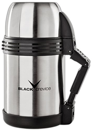 Black Crevice Thermos I Borraccia Termica con Manico I Bottiglia Termica Isolante a Doppia Parete I Thermos in Acciaio con Sistema di Chiusura ermetica a Pressione/Tappo versatore I 1 litro