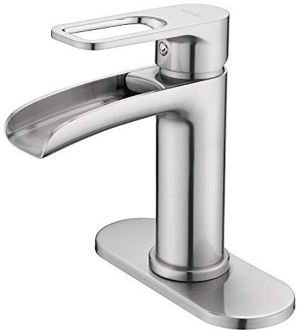 NEWATER Waterfall Spout Bathroom Sink Faucet Basin Mixer Tap Single Handle Brushed Nickel