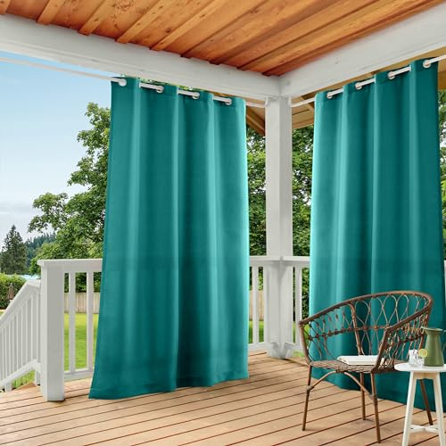 TOWN & COUNTRY BASICS Exclusive Home Cabana Solid Indoor/Outdoor Light Filtering Grommet Top Curtain Panel, 54x96, Dark Teal, Set of 2