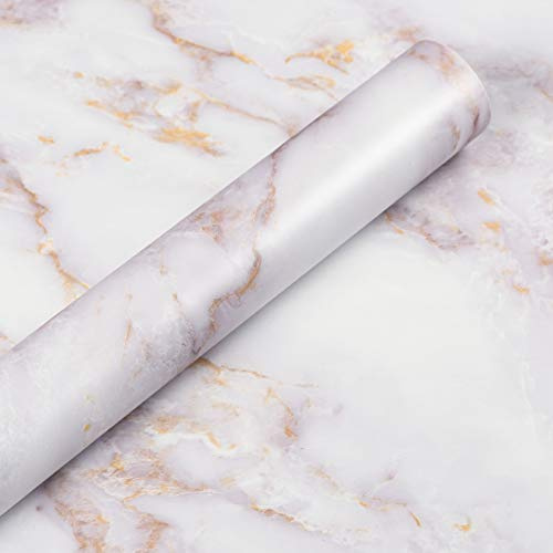 Livelynine Carta Adesiva per Mobili Marmo Oro Pellicola Adesiva Marmo Opaco Rivestimento Cucina Rotolo Adesivo per Scrivania Tavolo Armadio Top Cucina Piano Lavoro Laminato Effetto Marmi Beige 40CMx2M