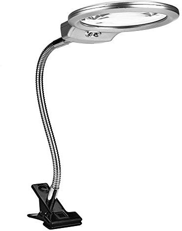 Lampada da tavolo a forma di lente d'ingrandimento con pinza, regolabile LED lente di ingrandimento in vetro, strumento ottimale per lettura, apprendimento e ufficio