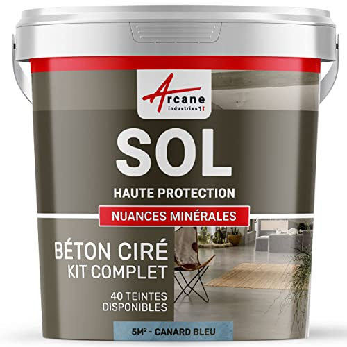 Béton ciré sol en kit | Primaire et vernis de finition inclus - 5 m² (en 2 couches) Canard Gris Bleuté - ARCANE INDUSTRIES