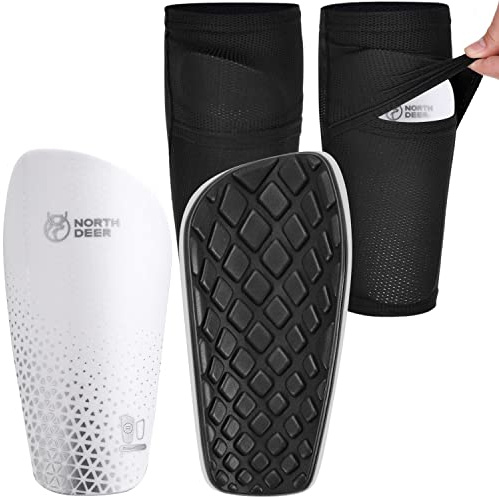 Espinilleras para niños, Incluye Medias con Bolsillo optimizado, espinilleras para Insertar (Blanco M)