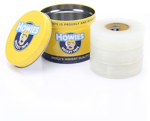 Howies Hockey Tape - 3 Pack Clear Hockey Sock Tape - 1 x 30 Yards per Roll - Strong, Long-Lasting Grip for Socks, Shin Guards and Pads - Includes Free Tin