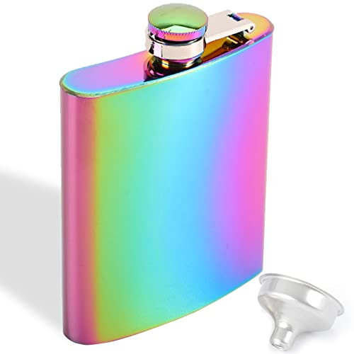 Flasque de poche de 236,8 g pour homme et femme - Arc-en-ciel - Avec entonnoir - Portable - Étanche - Pour homme et femme - Bouteille de vin en plein air, fête de mariage, bar, fête, escalade, camping