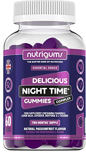 Night Time Complex Gummy | Chamomile, Lemon Balm, Lavender, Griffonia & L-Theanine | Passionfruit Flavour | 60 Vegan Gummies | Sleep & Bed Relaxation Support by NUTRIGUMS®