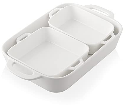 SWEEJAR Home Keramik-Auflaufformen-Set, rechteckige Backform für Kochen, Küche, Lasagne, Bankett und den täglichen Gebrauch, 12,8 x 8,9 Zoll Porzellan-Auflaufformen (Weiß)