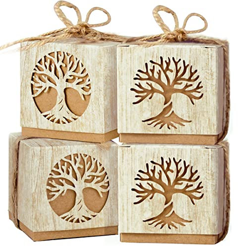 25 Stück Lebensbaum Geschenkboxen 5x5x5cm Kleine Geschenkschachtel Hochzeit Pralinenschachtel Leer zum Befüllen Gastgeschenk Box für Hochzeit Tauf Kommunion Konfirmation Geschenkverpackung usw.