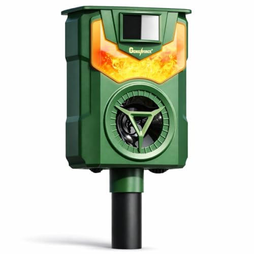 Genieforce® Combat+ Smart Flammenlicht Ultraschall Tiervertreiber Tierabwehr Tierschreck gegen Katzen, Hunde, Marder, Fuchs, Vogel, Nager, Wasserdicht, Solar, intelligente PIR-Sensoren - GF-BN-20