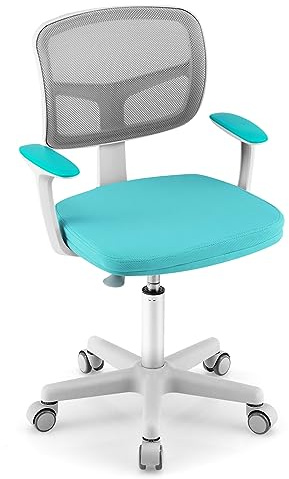 SOARS Sedia da scrivania per bambini, girevole a 360°, con seduta regolabile in altezza, 40-54 cm, per bambini, con schienale, braccioli e ruote, per bambini dai 3 ai 10 anni (turchese)