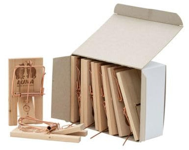 Jute und Fallenquelle® Holz Mausefalle aus Buchenholz mit Wippe und Köderhaken ** die Falle mit der Katze ** (10 Stück Packung)