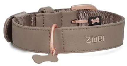 ZWEI Hundehalsband Leo LE15 aus hochwertigem Kunstleder, Elegantes Halsband verstellbar für mittelgroße & große Hunde mit Halsumfang von 37-50 cm (Cappuccino)