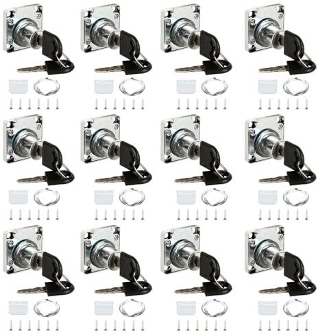 CYEER 12 PCS Cupboard Locks 22mm, Zinc Alloy Cam Lock, Cabinet Lock with Keys Different, Cylinder Security Drawer Lock Mailbox Post Locker for Office Household Cabinet Mailbox Drawer Household