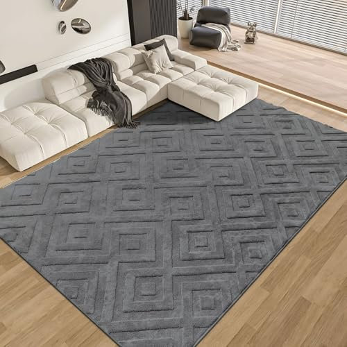 SHACOS Alfombra Grande Salón Pelo Corto Moderna 160x230cm, Alfombra Habitación Suave Antideslizante, Alfombra Decorativa Estilo Escandinavo para Salón, Habitación, Dormitorio y Comedor, Gris