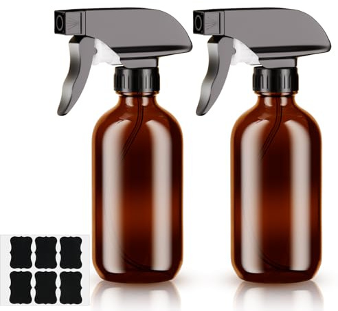 HOTUT 2 Bottiglie Spray in Vetro Ambrato Vuote da 240ml per la Pulizia, Bottiglie Spray Vuote in Vetro Ambrato con Spruzzatore a Grilletto e Impostazioni di Flusso di Nebbia Flacone Spray Vuoto Vetro