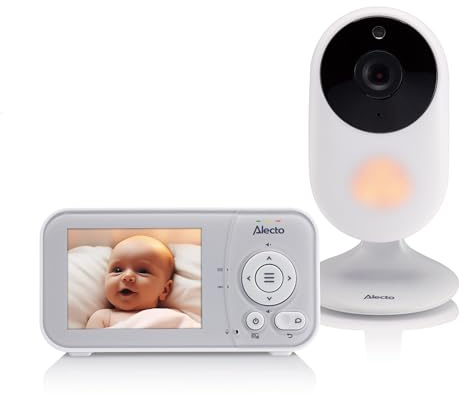 Alecto DVM2028 – babymonitor med kamera och 2,8 tums skärm – mörkerseende, temperaturvisning och upp till 19 timmars standby-tid – vit/grå