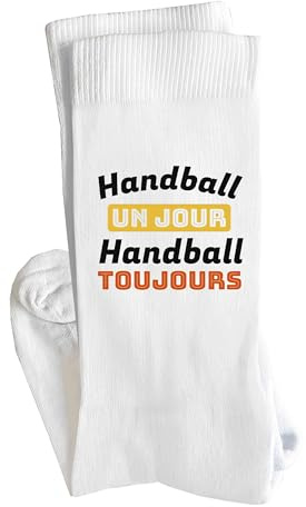 Otshirt Chaussettes handball un jour handball toujours | Socks | Taille 41-45 | Idée Chaussettes Personnalisées Cadeau Fête Original Famille Travail Départ Collègue Retraite Noël.