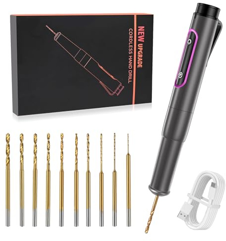 Comius Sharp Mini Taladro Eléctrico, USB Recargable Taladro Manual Eléctrico 10 Taladro Helicoidal (0.6-2.2 mm), DIY Juego de Brocas para Resina, Joyas, Plástico, Madera (Negro)