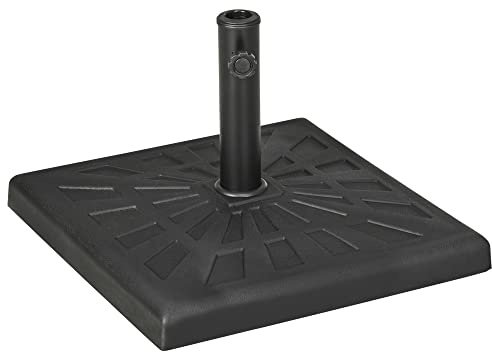 Outsunny Base de Sombrilla de Resina Peso 19 kg Soporte para Parasol Pie de Parasol para Poste Ø32/38/48 mm para Terraza Jardín Patio Exterior 51x51x32 cm Negro