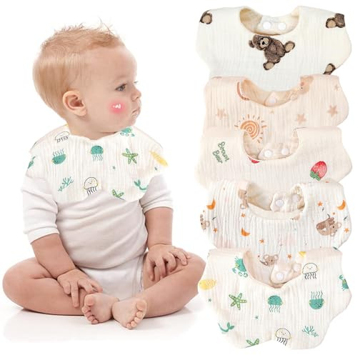 Ferizzia 5 Stück Baby Lätzchen Saugfähig, Lässig Kinderlätzchen, Schlupflätzchen Kind, Lätzchen Baby Wasserdicht, Wasserabweisend und Waschbar, für Jungen und Mädchen