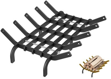 UISEBRT Kamingaller med stödben, robust vedgaller, stål, eldgaller, trähylla, vedhållare, eldgaller för eldstäder inomhus och utomhus kan belastas upp till 50 kg, 41 x 31 x 11 cm
