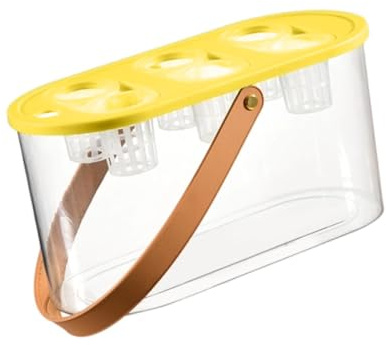 PawwJoy Caja de cultivo hidropónica, contenedor rectangular con 6 agujeros con asa para plantas y peces, cultivar verduras, 11.97 x 5.94 x 5.12 pulgadas, color amarillo