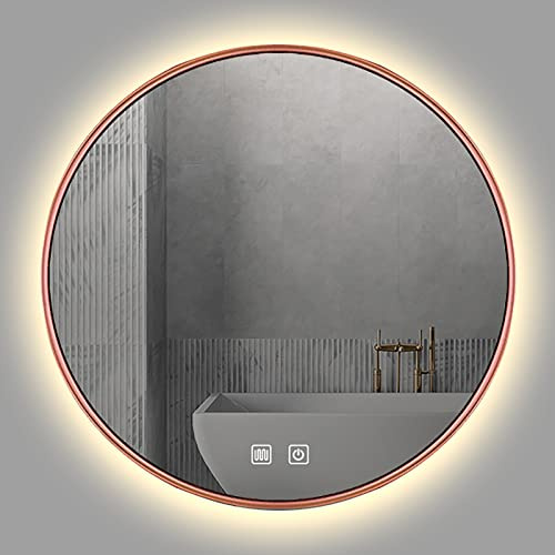 Rose Gold Backlit Bathroom Mirror - 500x500mm Wall-Mounted Anti-Fog Vanity Mirror - Dimmable 3 Color LED Lighting - IP44 Waterproof, Double Touch Control