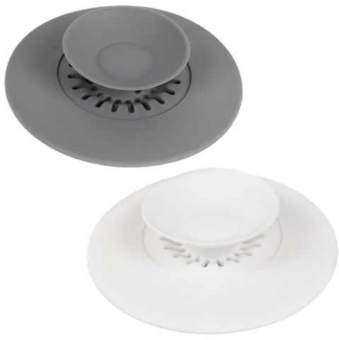 YUVKIN 2 pezzi tappi di scarico universali, flessibile con funzione setaccio, per lavabo, vasca da bagno, tappo per doccia antiodore, copri doccia, per lavelli della cucina (10,8 cm) (grigio bianco)