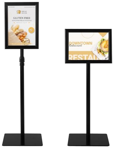 GIANTEX Supporto per poster A4, set di 2 espositori con rotazione a 360°, altezza regolabile 74-118 cm, base ponderata, pannello per menu, matrimonio, ristorante (nero, 2)