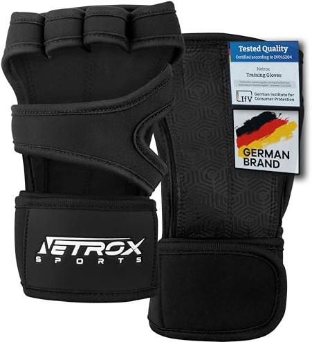 Netrox NetroxSports – Guanti da allenamento con poggiapolsi per bodybuilding, sollevamento pesi, allenamento di forza e fitness – Guanti fitness con protezione per il polso per uomini e donne (nero |