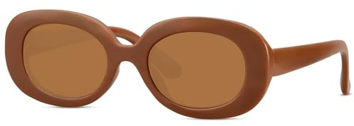 styleBREAKER Occhiali da sole per bambini, ovali, stile retrò, in plastica Bold Frame UV400, occhiali da ragazza (circa 5 – 10 anni), con sacchetto in tessuto e panno in microfibra, Telaio marrone