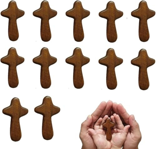 24 Pieces Small Wood Crosses Wood Handheld Wooden Cross 2.36in Portable Prayer Pocket Holding Crosses for Party Favors Necklace Jewelry Making DIY Craft Handmade