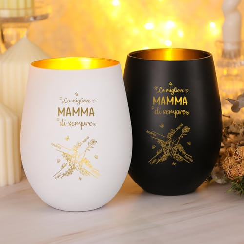 Regalo Festa della Mamma Portacandela Personalizzato per Mamma Nonna Bicchiere Portacandela Decorativo con Interno Dorato Regalo per Mamma Compleanno Natale Decorazione Casa (A)