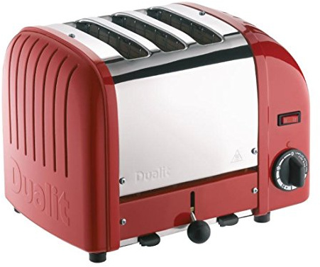 Dualit Classic 3 Slice Vario Toaster - Stainless Steel, Hand Built in the UK, Replaceable ProHeat Elements, Defrost Bread, Mechanical Timer, Replaceable Parts, Red, 30085