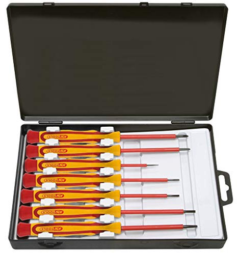 KS Tools 500.6165 Destornillador de precisión con aislamiento protector para tornillos de estrella PH, juego de 7 pzs