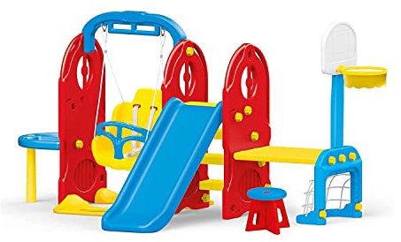 Dolu 3024 7-in1 Indoor & Outdoor Easy-to-Assemle/Install Playground Frame Suitable for Ages Two to Six years old, 124 x 250 x 150 cm PVC (Multi-Color)